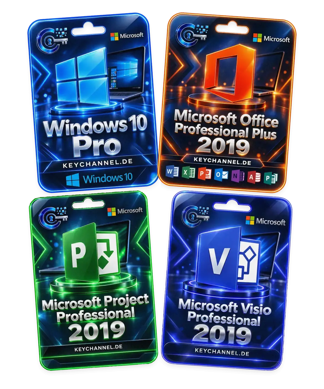 Windows 10 Pro + Office 2019 Professional Plus + Project 2019 Professional + Visio 2019 Professional – Bundle für 1 PC, unbefristet