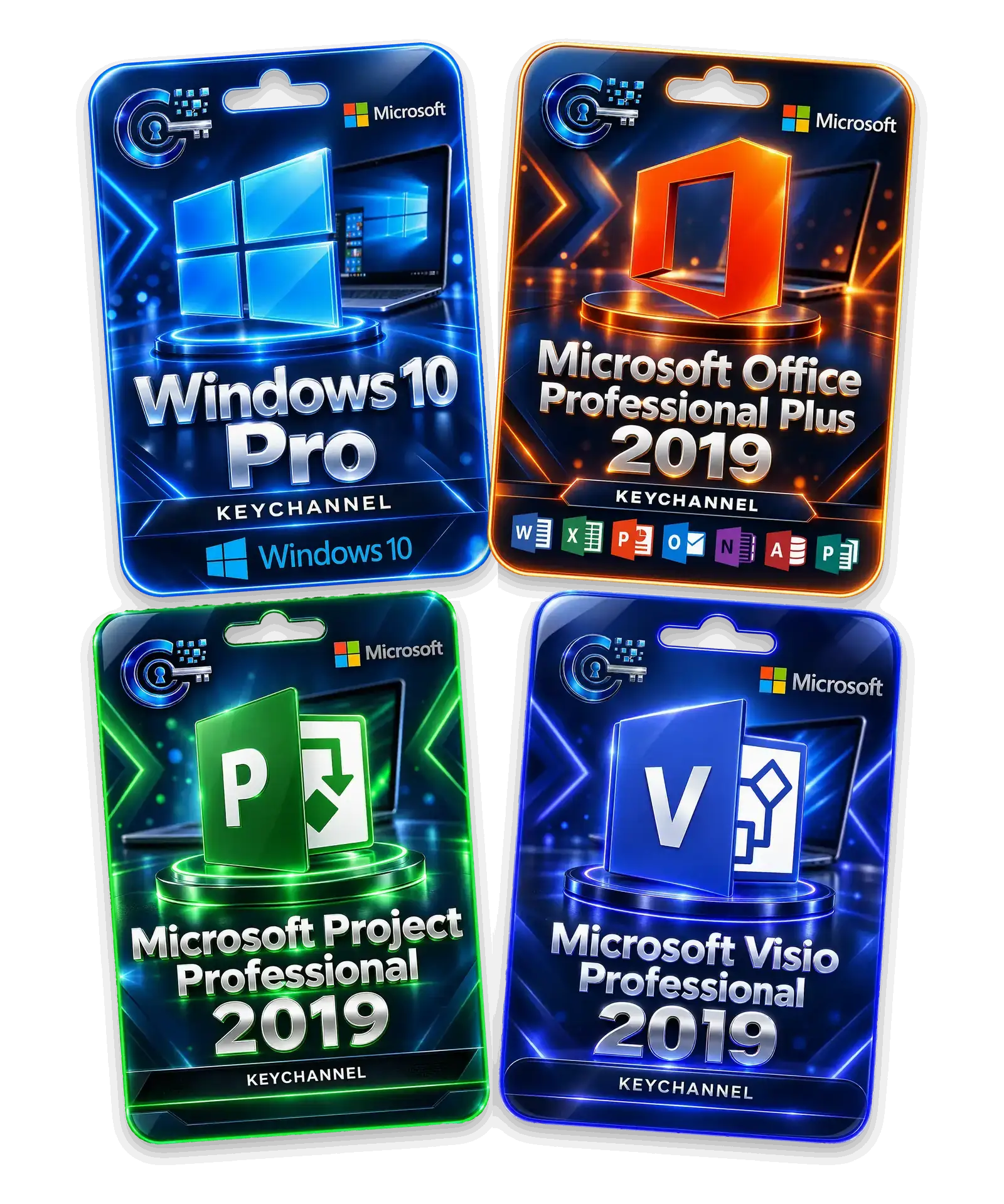 Windows 10 Pro, Office 2019 Professional Plus, Project 2019 Professional and Visio 2019 Professional – bundle license key cards