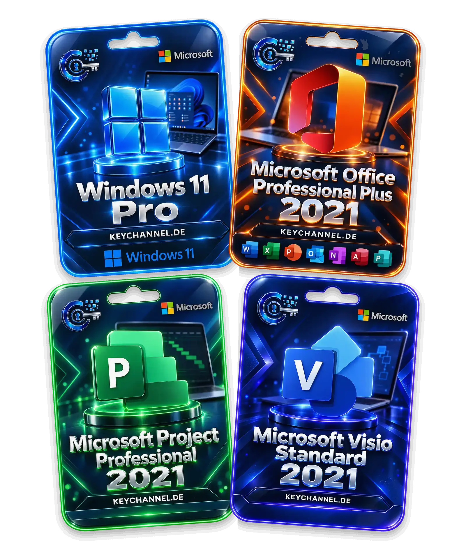 Windows 11 Pro + Office 2021 Professional Plus + Project 2021 Professional + Visio 2021 Standard – Bundle für 1 PC, unbefristet