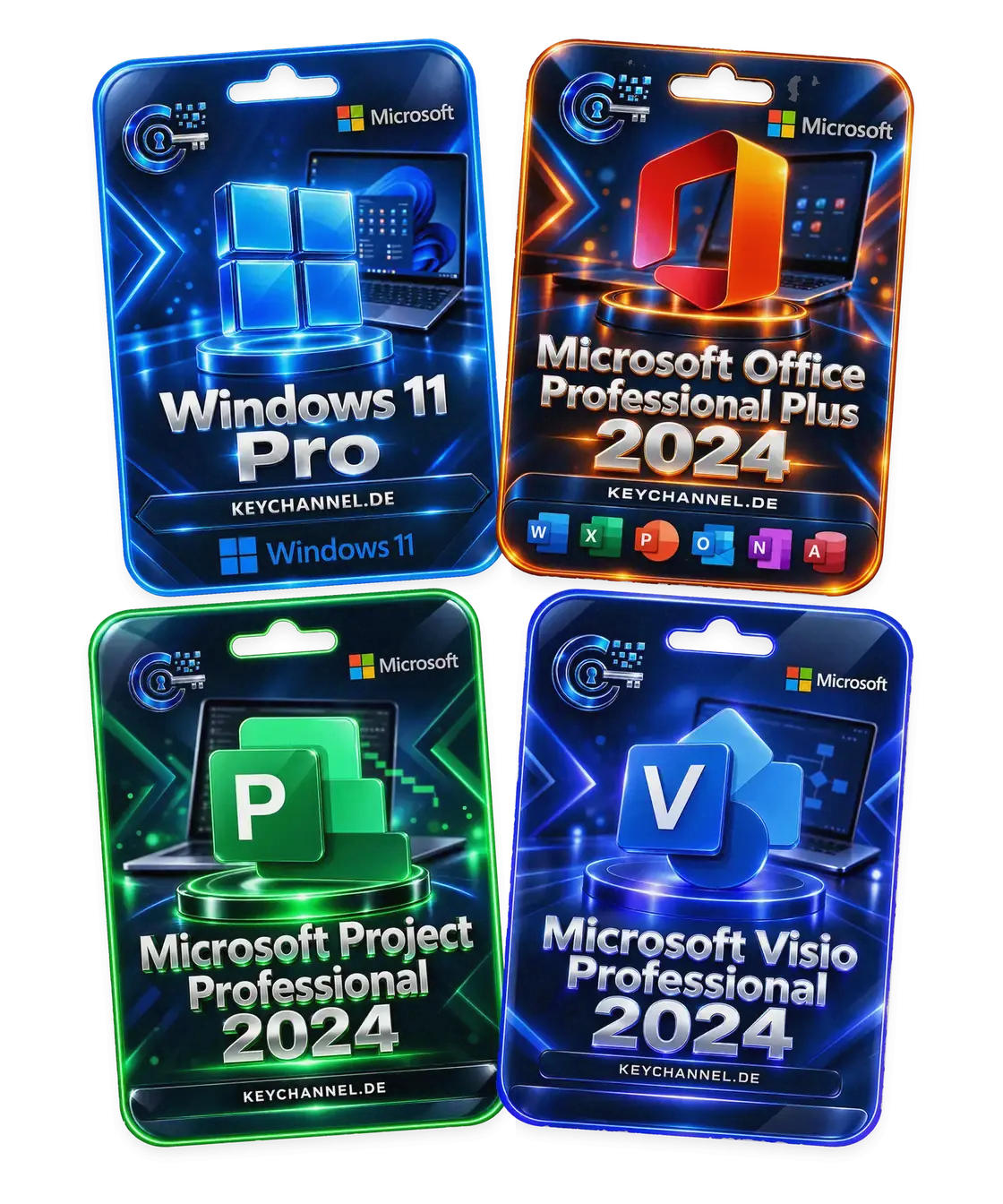Windows 11 Pro + Office 2024 Professional Plus + Project 2024 Professional + Visio 2024 Professional – Bundle für 1 PC, unbefristet