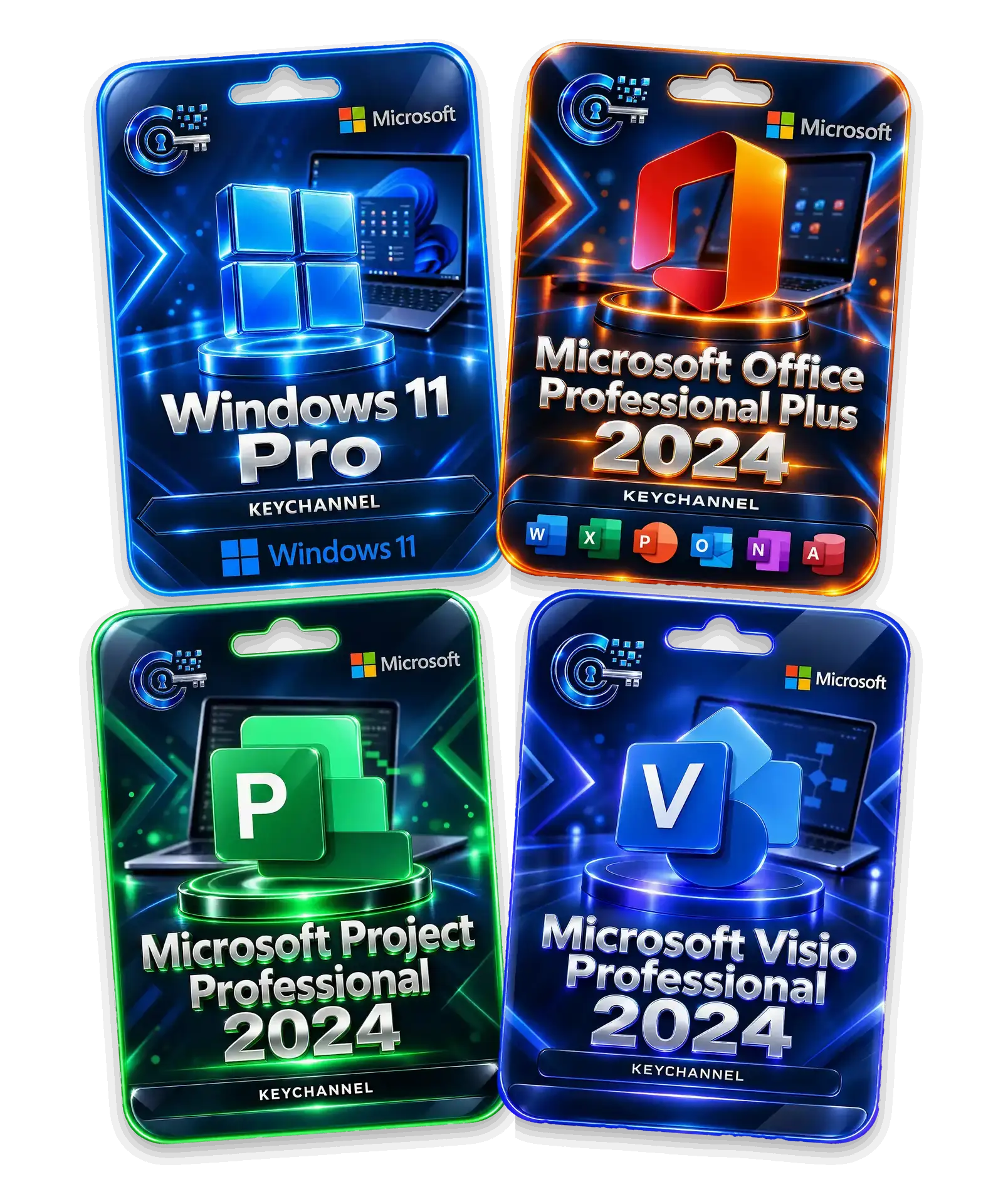 Windows 11 Pro, Office 2024 Professional Plus, Project 2024 Professional and Visio 2024 Professional – bundle license key cards